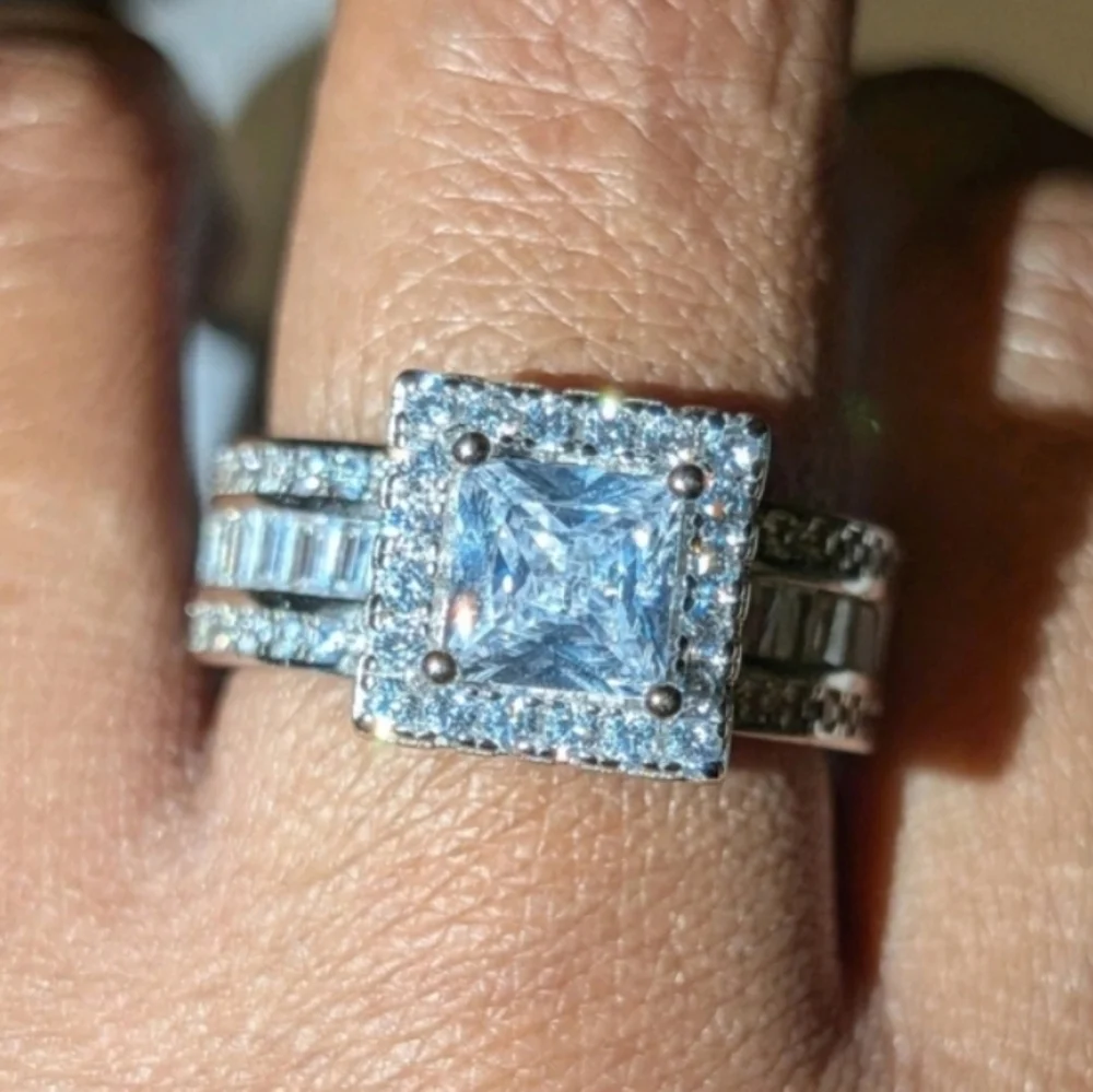 Womens Baguette& Round Cut 9.65ct Lab Created Diamond Princess Wedding Ring 8